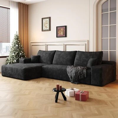 107" L Shaped Corduroy Cloud Couches with Chaise Comfy Sectional Boneless Sofas - Image 1 of 4