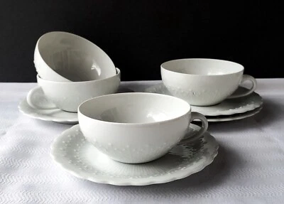 RARO Juego de 4 tazas de té y platillos vintage Paul Pastaud Limoges blanco puro con cuentas Foto 1 de 4
