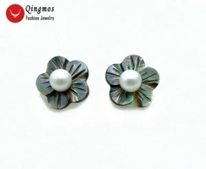 Pendiente de perlas blancas naturales de 4-5 mm para mujer y concha de fleureta plateado S925 Stud 208 - Imagen 1 de 7