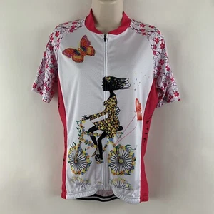 NWT Teleyi Women's XL Floral Cycling Shirt, Full Zip (Pink & White) - Picture 1 of 9