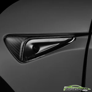 Fit 2017-2023 Tesla Model 3/Y Carbon Fiber 3K Side Camera Cover Matte Black - Foto 1 di 7