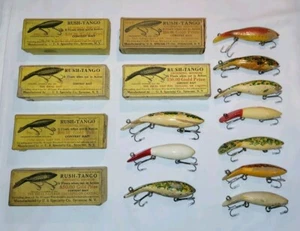 Vintage Rush Tango Minnow Lot of Boxes And Worn Fishing Lures Musky Junior Etc - Picture 1 of 11