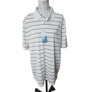 PGA Tour Polo Golf Gray & White Striped Airflux Short Sleeved Shirt NWT Men's XL - Picture 1 of 11
