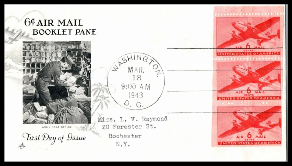1943 Airmail booklet pane Sc C25a Washington DC with ArtCraft cachet (01 - Image 1 of 1