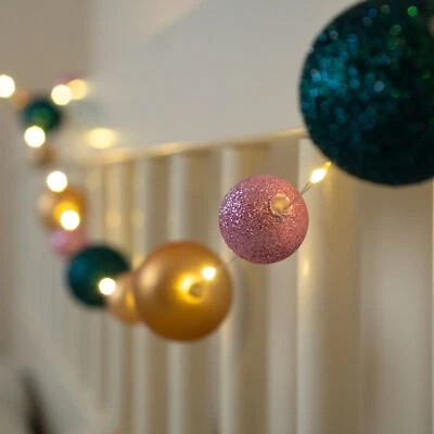 15 LED Bauble Fairy String Light – Warm White Battery Christmas Xmas Ball Indoor - Image 1 of 4