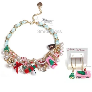 NWT Betsey Johnson JUNGLE BELL BLING XMAS Gold Tone Drop Earrings & Necklace Set - Picture 1 of 12
