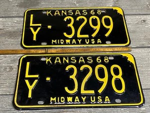 Vintage Kansas 1968 State Shaped License Plate 3298 & 3299! Very Cool - Picture 1 of 3