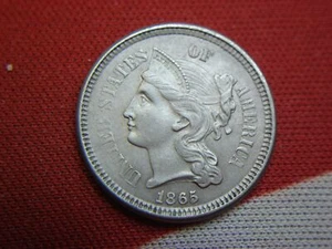 1865 U.S. THREE CENT NICKEL - HIGH END UNC COIN - Picture 1 of 8