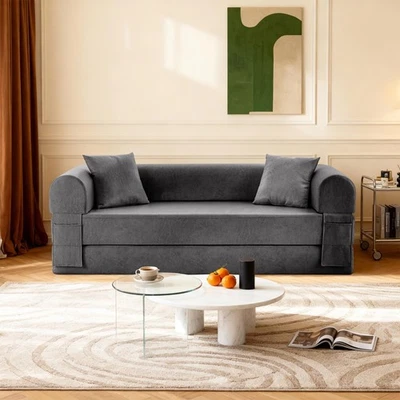 Sofá cama convertible, sofá futón sofá loveseat de cuero sintético con bolsillo de almacenamiento lateral Foto 1 de 4