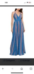 XSCAPE. DRESS Metallic Strip Gown  Rose/blue - Picture 1 of 8