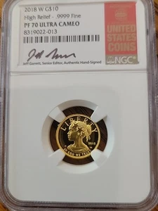 2018-W American Liberty 1/10 Oz Gold HIGH RELIEF PF70 Ultra Cameo Signed - Picture 1 of 9