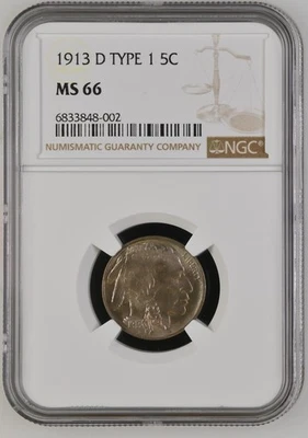 1913 D Buffalo Nickel NGC MS-66 TYPE 1 - Image 1 of 2