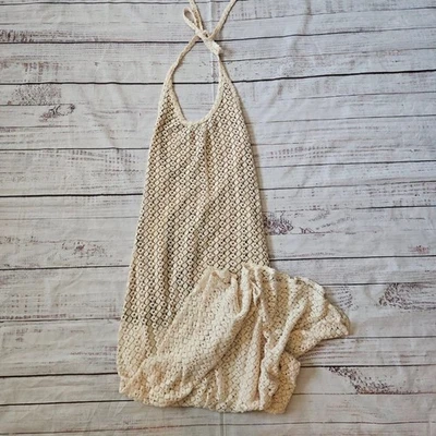 Judith March Beige Crochet Halter Maxi Dress Womens Small - Image 1 of 4