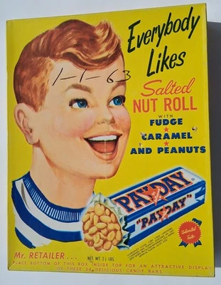 20 世纪 60 年代发薪日糖果吧复古广告店展示盒好莱坞品牌公司 — 第 1/4 张图片