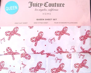 Juicy Couture Weihnachten Urlaub Zuckerstange Schleifen saftiges Logo 6-teiliges Queen Blatt Set - Bild 1 von 5