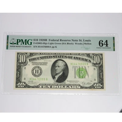 1928 B PMG Choice UNC64 Federal Reserve $10 Ten Dollar St. Louis US Note #56652F - Image 1 of 3
