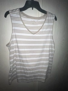 Coral Bay Women’s Tan & White Striped Tank Top V Neck Sz XL - Picture 1 of 4