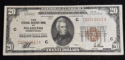 1929 $20 Federal Reserve Bank Note Philadelphia - Image 1 of 2