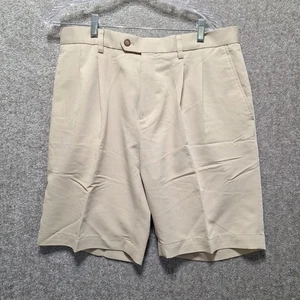 Cutter & Buck Men Pleated Chino Shorts Men 34 Beige Cotton Twill 9 Inseam Beige - Picture 1 of 7