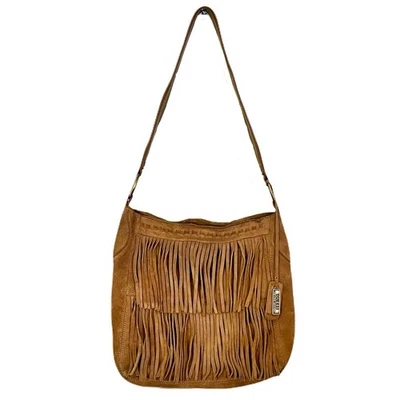 Bolso Hobo Vintage Y2K Años 90 Guess Gamuza Tostada Flecos Foto 1 de 4