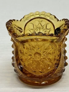 Vintage LE Smith Amber Glass Moon and Stars Toothpick Holder/Votive holder - Picture 1 of 5