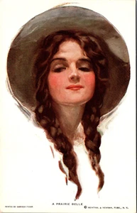 ARTIST SIGNED ILLUSTRATION - HARRISON FISHER - A PRAIRIE BELLE - OLD POSTCARD - Picture 1 of 2
