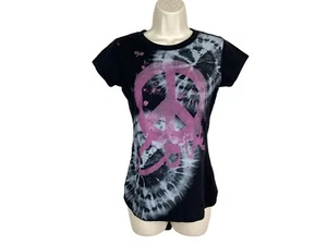 Womens RANSOM Sz M Black Peace Sign Cap Sleeve Graphic T-Shirt - Bild 1 von 7
