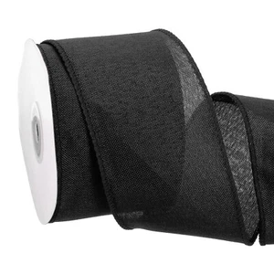 Wired Edge Ribbon 2-1/2 Inch Width x 10 Yard Burlap Wired Ribbon Black - Picture 1 of 7