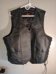 Vintage Hot Leather Mens Vest Black Biker Motorcycle 2xl - Picture 1 of 4