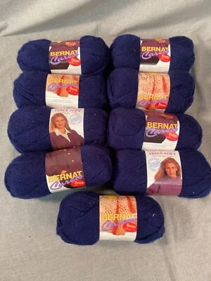 9 Skeins Bernat Caress Knit Yarn Navy Blue Acrylic Mohair Look Canada - Image 1 of 4