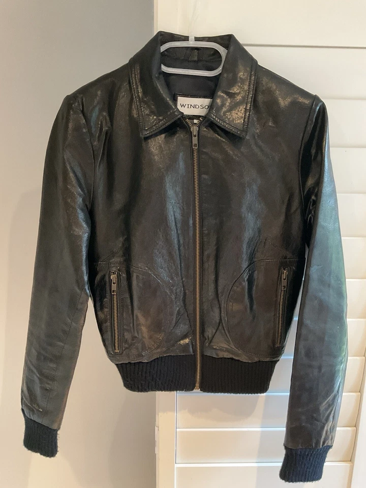 Vintage Black Leather Bomber Jacket Size 10 - Image 1 of 4
