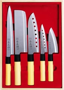 Coltello da chef da cucina giapponese Hidemoto set 5 pz sushi sashimi santoku SP-005 F/S - Foto 1 di 7