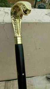 Victorian Solid Brass King Cobra Head Handle Snake Wooden Walking Stick Cane New - Picture 1 of 2