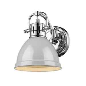 Golden Lighting Duncan Collection Chrome 1-Light Bath Sconce Light w/ Gray Shade