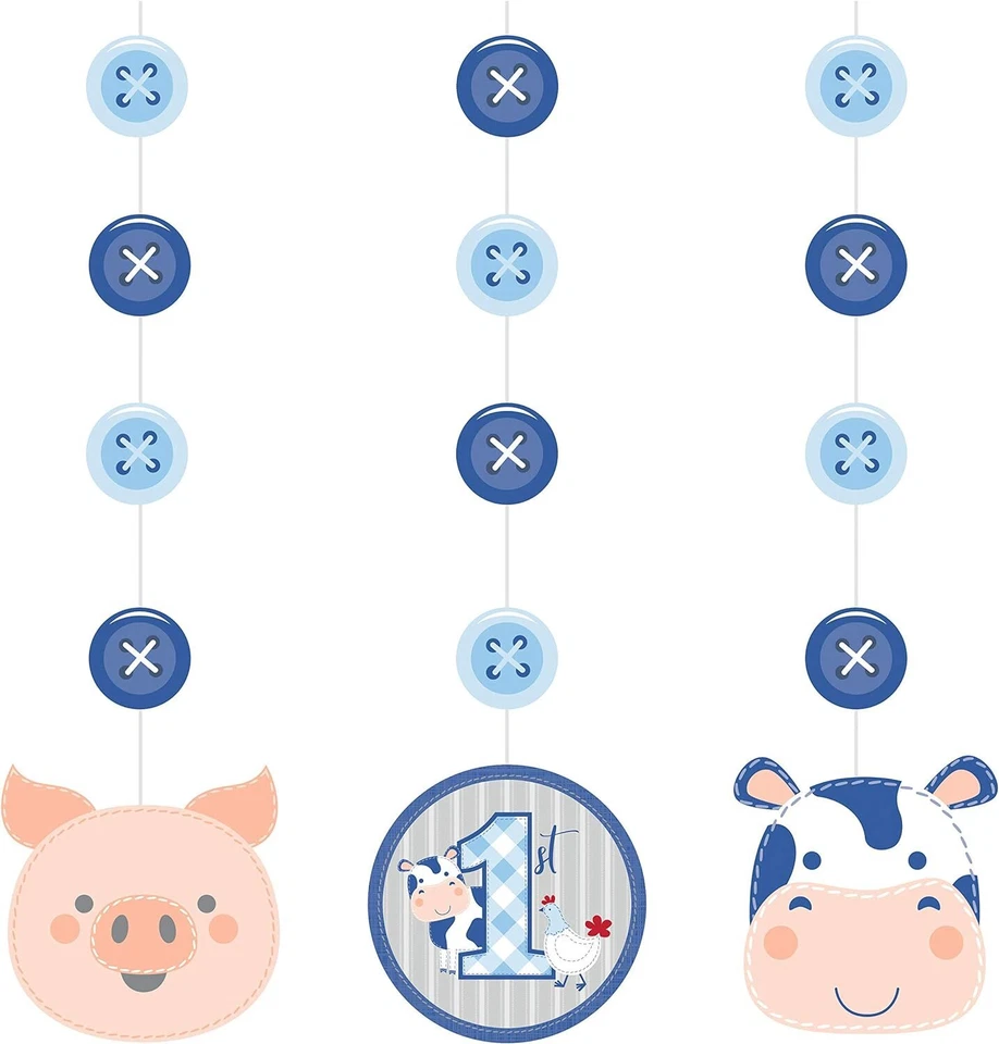 Farmhouse Barnyard Farm Animal 1st Birthday Party Decoration Hanging Cutouts BOY - Image 1 of 1