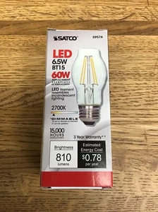 (box Of 6) Satco S9576, 6.5BT15/CL/LED/E26/27K/120V LED Light Bulbs - Picture 1 of 2