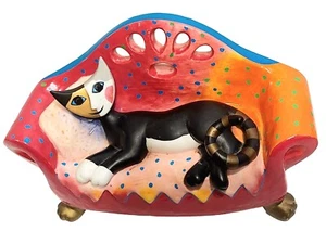 Goebel Rosina Wachtmeister Porzellan liegende Katzencouch Spieluhr Mozart Figur - Bild 1 von 15