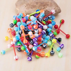 20 x Acrylic Tongue Bars Barbell Ball Body Piercing Jewellery Plastic Nipple - Picture 1 of 12