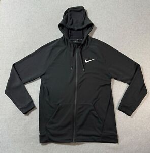 Nike Jacket Mens Large Gym Running Full Zip Dri-Fit Black Hooded Lightweight