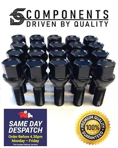 20 Black BMW Wheel Bolts for 3 Series E30 E36 E46 E90 E91 E92 E93 26mm M12x1.5 - Picture 1 of 4