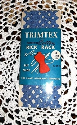 VINTAGE  TRIMTEX BLUE  RICK RACK TRIM, 3 YDS - FREE SHIPPING - Image 1 of 2