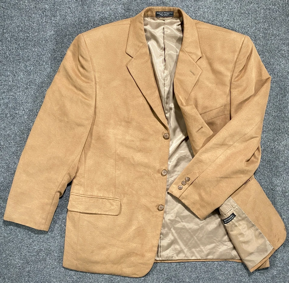 Supra-Suede 人造 46R Jeffrey Banks 运动外套 3-Btn/Tan/超级柔软西装外套 — 第 1/4 张图片