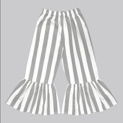 A.T.U.N. Girls Gray Stone & White Boho Ruffle Bell Bottom Pants 8 9 10 - Image 1 of 2