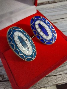 Vintage Soviet Cufflinks Blue Enamel Silver Plated Lenemalier Soviet Period - Picture 1 of 15
