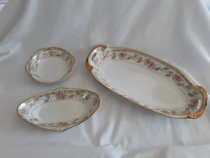 Vintage Nippon Hand Painted Celery/Serving Dish bowl set of 3 shabby chic floral - Picture 1 of 12