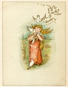 Young Girl with White Doves Lizzie Lawson vintage wall art 1881 color print - Picture 1 of 4