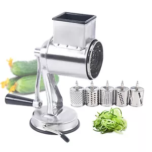 Manual Food Grater Kitchen Rotary Drum Slicer Shredder w/5 Blade Stainless Steel - Picture 1 of 12