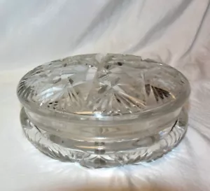 Vtg HandCut Crystal Round Lidded Candy/Trinket Box-Fans/CrossHatch/Central Stars - Picture 1 of 15