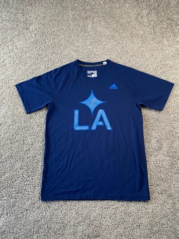 LA Galaxy Shirt Mens Medium Blue Yellow MLS Soccer Futbol Short Sleeve Adidas Cover