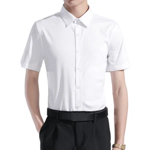Mens Formal Shirts Office Short Sleeves Elastic Bussiness Casual Summer Shirts - Picture 1 of 14